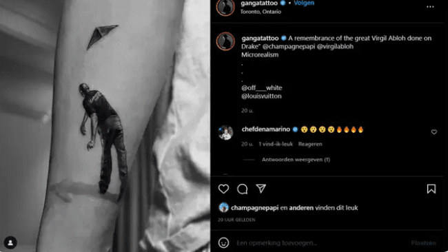 Drake gets tattooed in memory of deceased Virgil Abloh