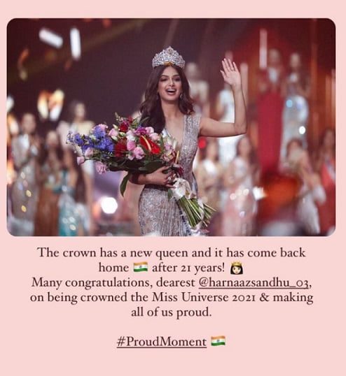 Miss Universe 2021 winner, Priyanka Chopra and Lara Dutta congratulate Harnaaz Sandhu