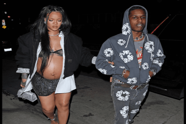 Rihanna pregnant and in a small outfit