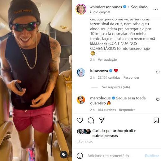 Luísa's comment on Whindersson's post.  (Photo: Playback/Instagram)