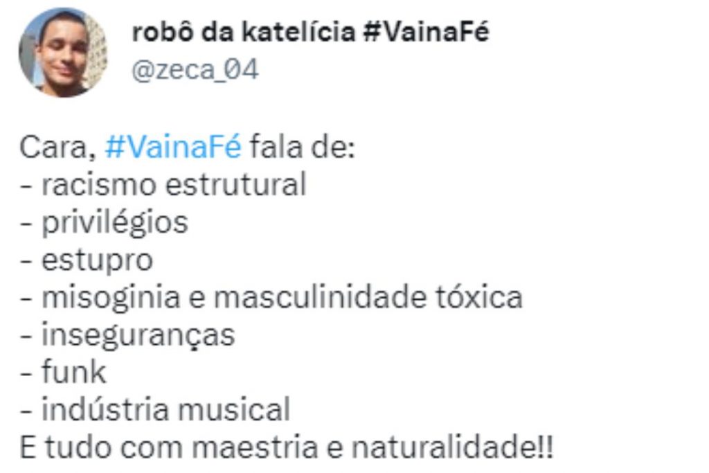 tweet about the representation of vai na fé