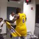 After NBA show, LeBron is received in the Lakers locker