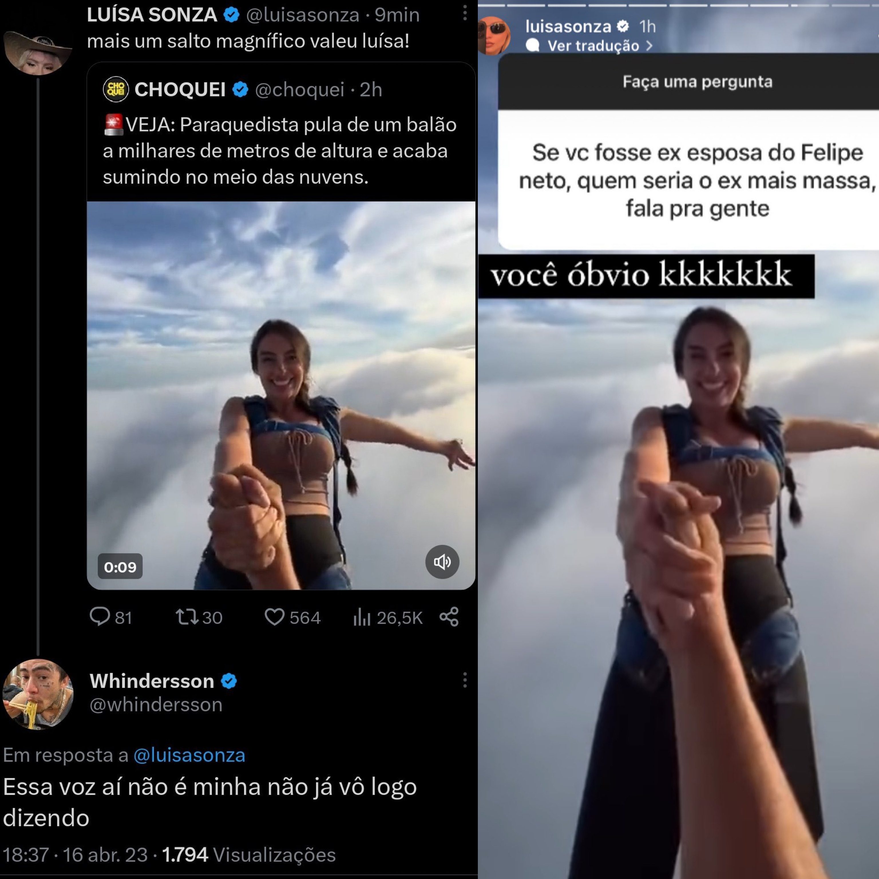 Luísa and Whindersson's most recent interaction.  (Photo: Playback/Twitter)
