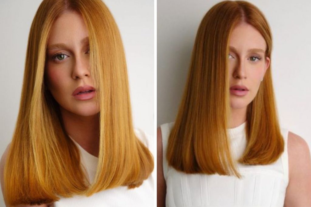 Photomontage with a post by Marina Ruy Barbosa and a new haircut for the character in the soap opera Fuzuê