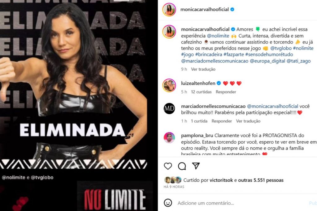 Post by Mônica Carvalho, after being eliminated from 'No Limite - Amazônia'