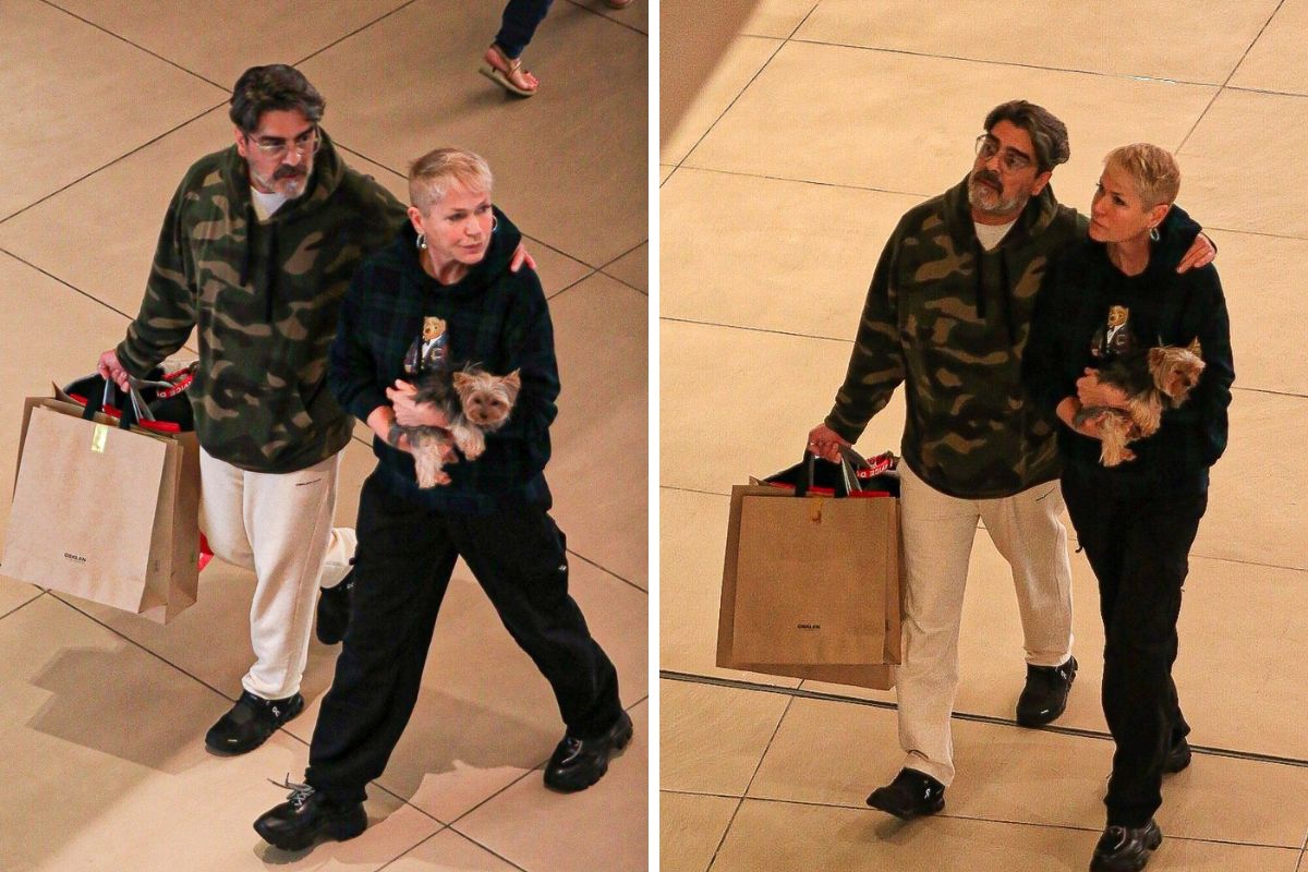 Xuxa, Junno Andrade and Doralice stroll in a mall in