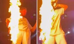 Zé Felipe narrowly escapes the fire during a show