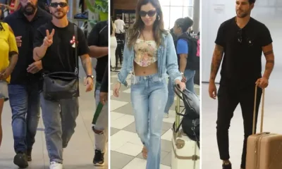 Junior Lima, Maria Melilo and Rorigo Mussi circulate at airports