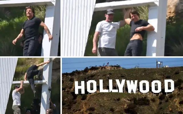 Tom Cruise shoots commercial at the famous Hollywood sign