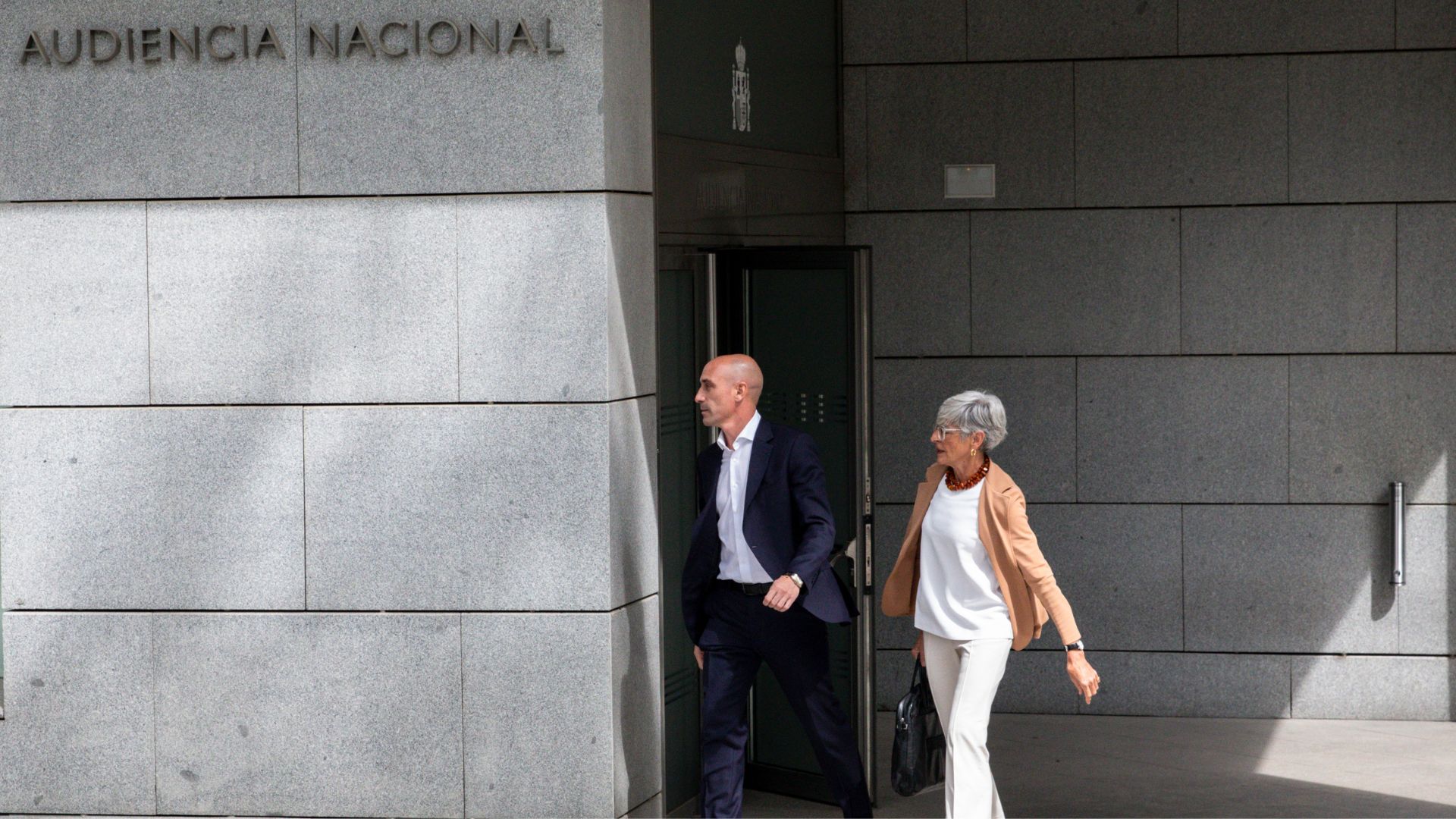 Luis Rubiales leaving the court in Madrid