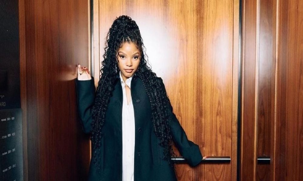 Halle Bailey shows off baggy clothes at a fashion event