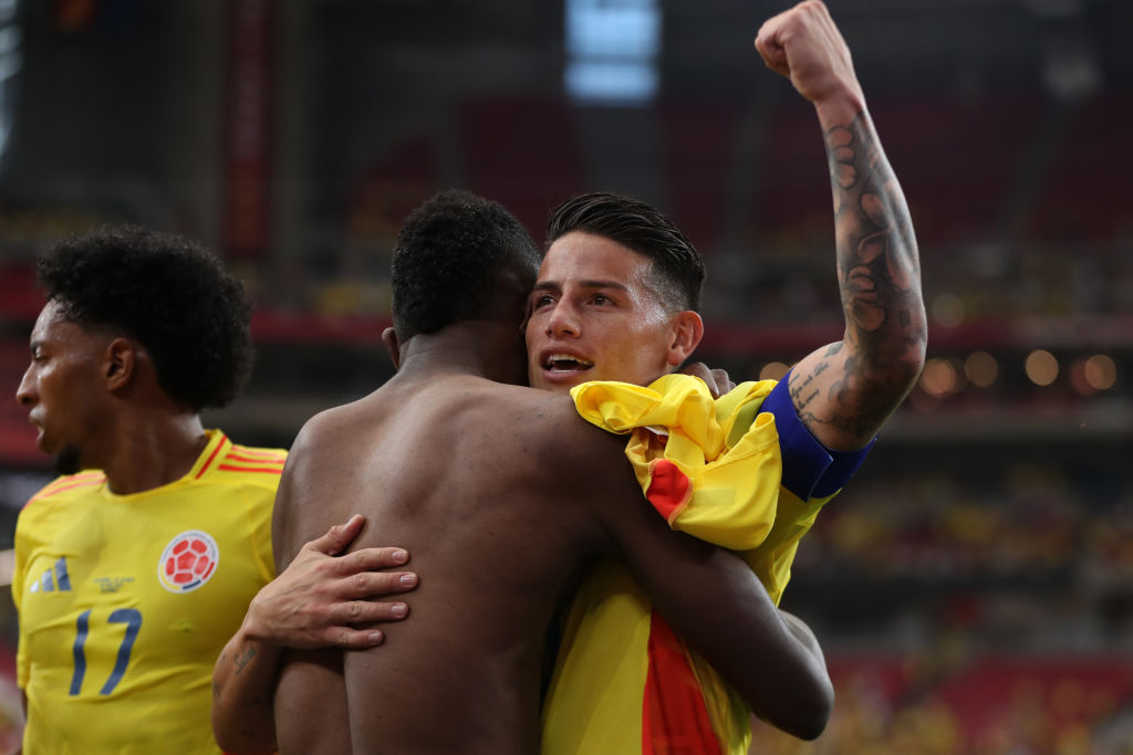 Colombia players celebrate after victory against Costa Rica
