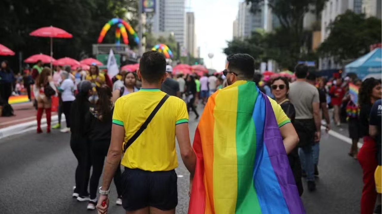 Crowd participates in the 28th LGBTQI+ parade in São Paulo