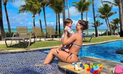 5 months pregnant, Virginia Fonseca poses in a pool with