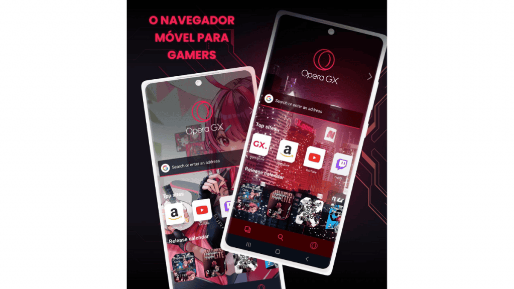 Image illustrates the design of the Opera GX Gamer browser on mobile